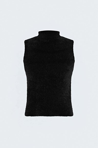Sateen Sıfır Kol Sakallı Triko Bluz