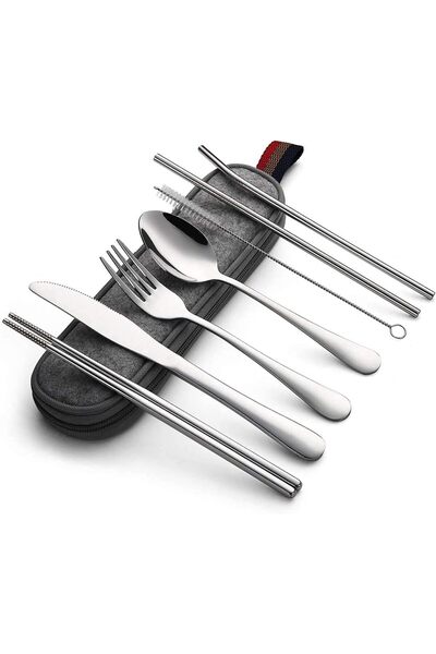 Arabest 8-Piece Portable Stainless Steel Travel Cutlery Set,Reusable Camping ...