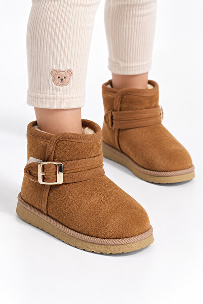 Slipcat Girl's Short Boots with Fur Inside, Suede Look, Belt Buckle, and Shor...