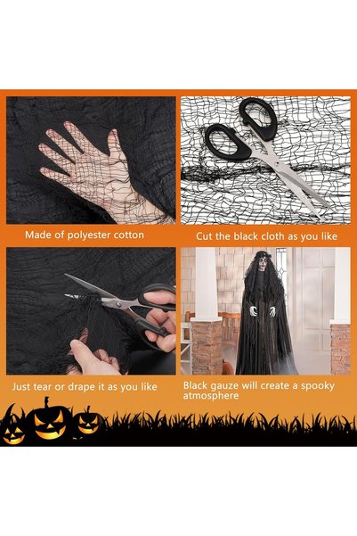 Generic Halloween Ghost Festival Decoration Gauze, Halloween Haunted House Party Ghost Decoration, Black Halloween Ghost Fabric, Halloween Doorway Decoration Fabric (4.6m x 0.8m)