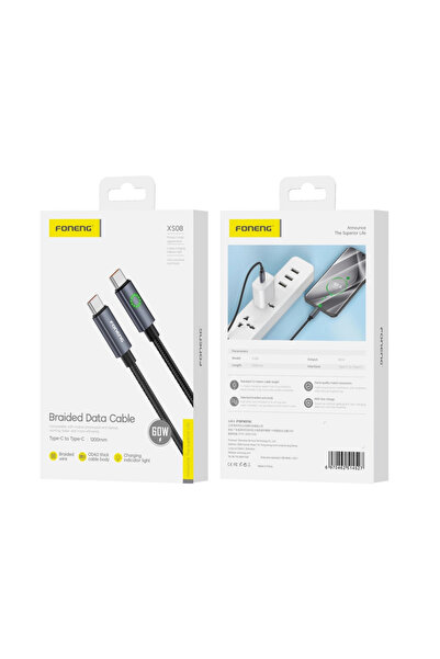 FONENG Καλώδιο XS08 USB-C σε USB-C 60W 1.2M Μαύρο