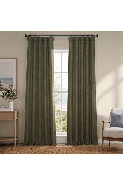 HPD Half Price Drapes ستائر تعتيم للغرف بنسيج الكتان الصناعي، طول 96 بوصة (قط...