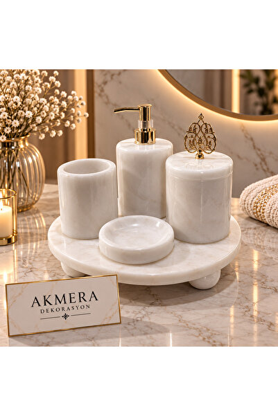 5 Parça Mermer Top Ayaklı Lüks Banyo Seti