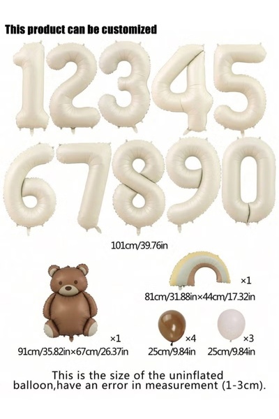 Generic Brand Cream Number Foil Balloons with Brown Teddy Bear & Rainbow Ball...