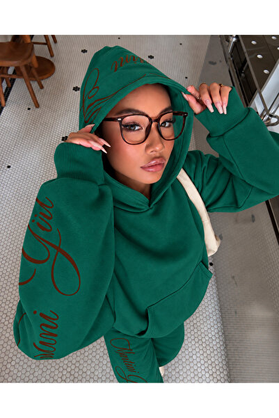 darkopia Unisex Women's Men's Martini Girl Printed Oversize 3 Thread Hooded S...