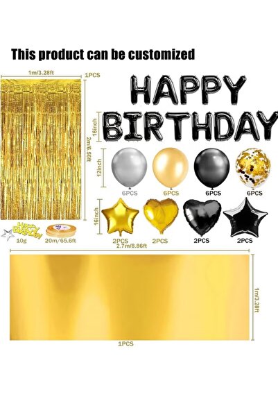 SDCNT Black Gold Birthday Balloon Arch Kit with Gold Foil Fringe Curtain, Tab...