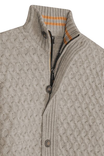 Çizgi Triko Men's Zippered and Buttoned Cardigan Thick Knit Knitwear Classic Pattern - 5405m