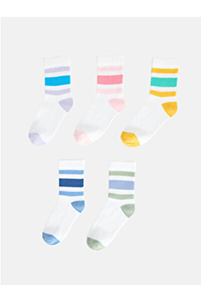 LC Waikiki Lilac Striped Girls' Socks, Pack of 5