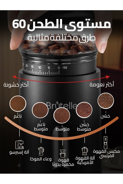 Brutelle Coffee Maker Set Electric Burr Grinder Gooseneck Coffee Kettle 60 Grind Settings USB-C Anti-Static for Espresso Pour Over