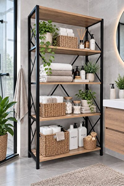 Morpanya AMORES Metal Banyo Rafı Ünite 5 Raflı Banyo Düzenleyici Raf Deterjan...