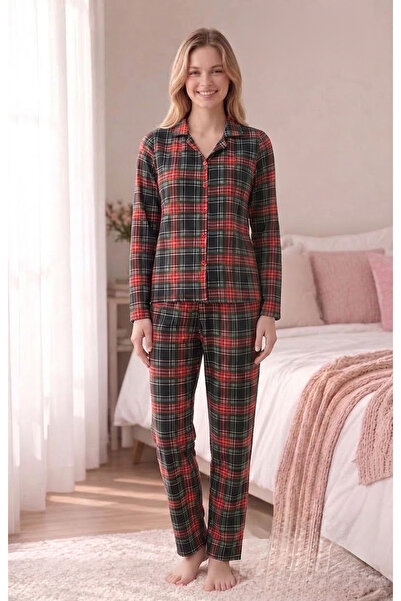 Evia Angelique Thermal Fabric Long Sleeve Soft Textured Plaid Pajamas Suit 40...