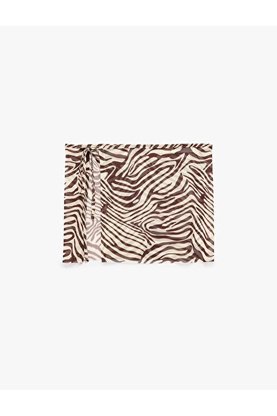Koton Tie-Up Double-Breasted Zebra Patterned Transparent Tulle Pareo Mini Skirt