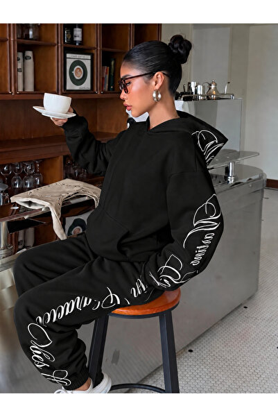 darkopia Unisex Women's Men's Martini Girl Printed Oversize 3 Thread Hooded Sweatshirt and Jogger Sweatpants