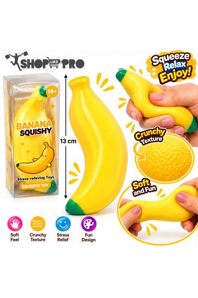 SHOP LIKE A PRO Jucărie Antistres Squishy Banană Crunchy, Moale și Flexibilă,...