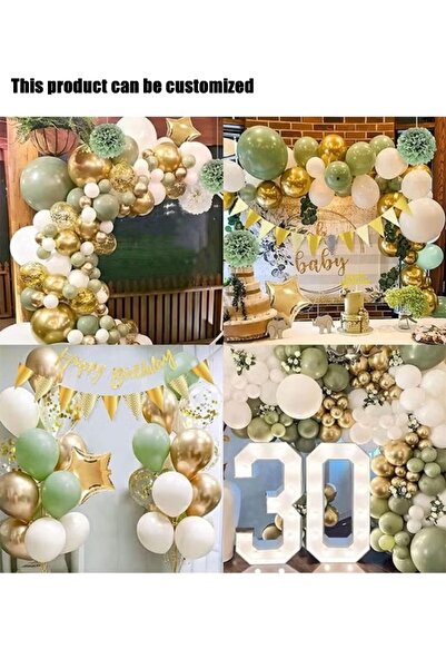 Generic Brand Sage Green Gold White Balloon Garland Arch Kit, Birthday Party ...