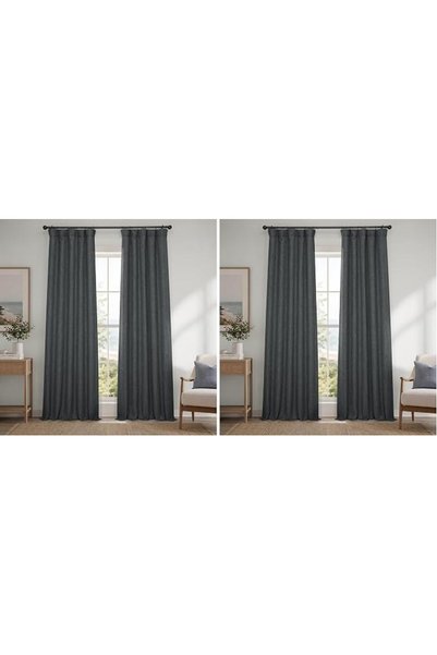HPD Half Price Drapes ستائر تعتيم للغرف بنسيج الكتان الصناعي، طول 108 بوصة (ق...
