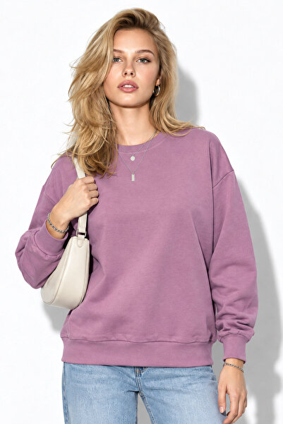 VENA Rhona Bisiklet Yaka Regular Fit 3 İplik Sweatshirt %100 Pamuk -Mürdüm