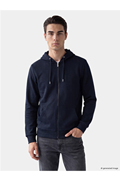 LC Waikiki Navy Blue Hooded Men's Zippered Sweatshirt