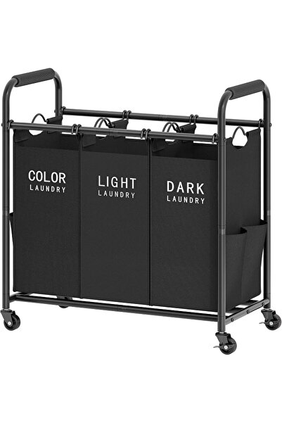 Tajsoon 3 Bag Laundry Sorter Cart, Laundry Hamper Sorter Basket with Heavy Du...