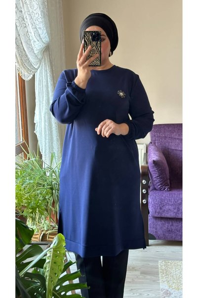 TDYtrendy Giyim Kadın Büyük Beden Oysho Kumaş Taş Detaylı Uzun Tesettür Tunik
