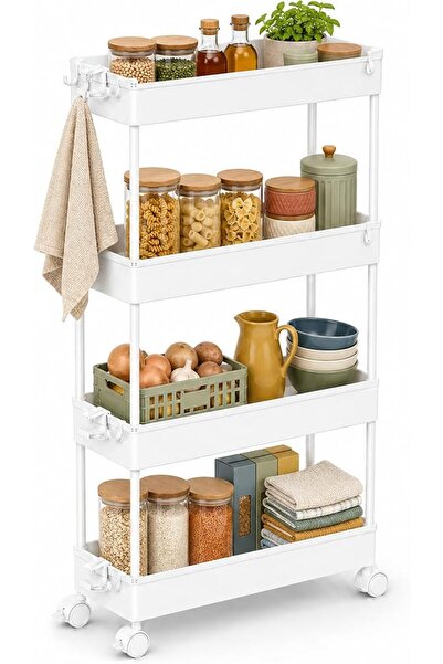 Bentifar Slim 4-Tier Rolling Storage Cart with Locking Casters, 12.5 cm Wide