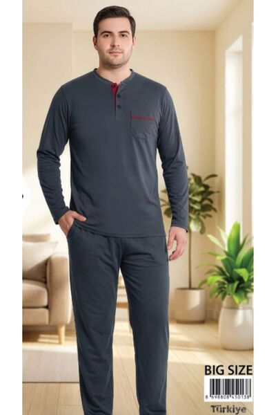 Generic Brand 100% Cotton Long Sleeve Wide Plus Size Men's Pajama Set