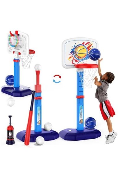 Andanna 4-in-1 Adjustable Basketball Goal, Toddler Basketball Hoopwith Tball ...