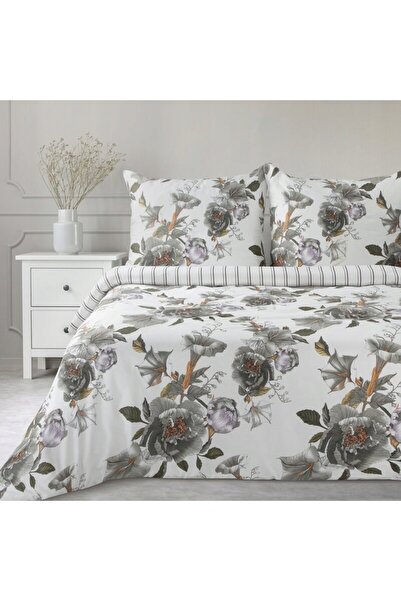 Eurofirany 140x200 Spring 39 flori alb-gri lenjerie de pat din satin NEW24