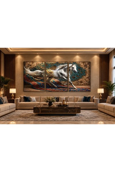 Generic Brand 3 Piece Wall Art Arabian Horse Luxurious Horses on Persian Rug - Luxury Wall Decor for Council and Hall 120X60Cm