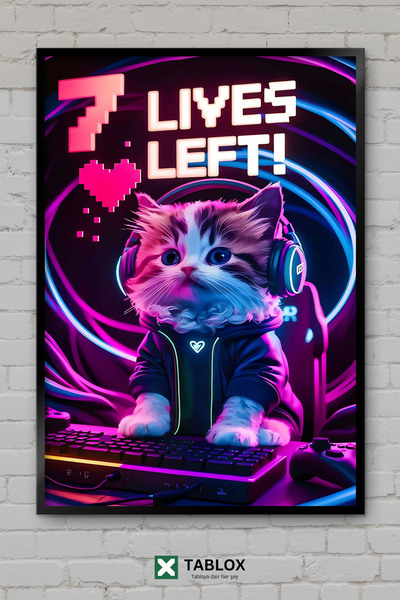 tablomaxtbx Gamer Kedicik Kitty Oyuncu Gaming Art Αφίσα με κορνίζα Διακοσμητι...