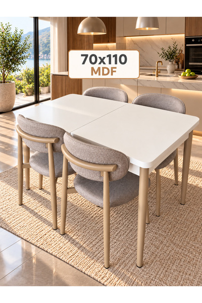 DEREN HOME Calve Serisi MDF 70x110 Açılabilir Masa 4 Adet Silinebilir Sandaly...