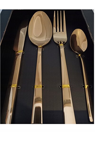 Ambition MADENI GOLD Set complet de tacâmuri aurii, 16 piese pentru 4 persoan...