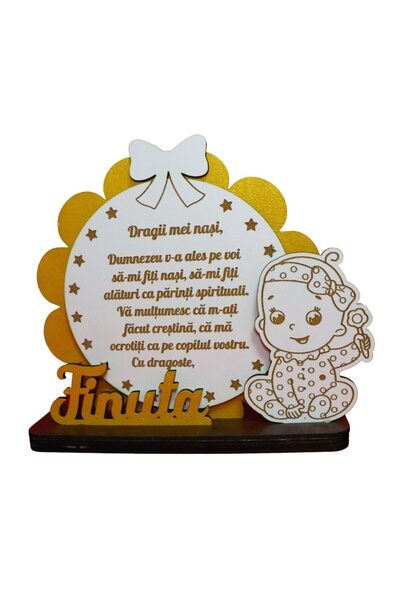 OEM Decorațiune cadou, Naști de botez, Lemn, Alb, 17x15cm, EVEDCNS017