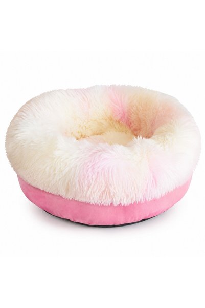 FOXMAG24 Round Fluffy Bed for Dogs and Cats, Pink-White