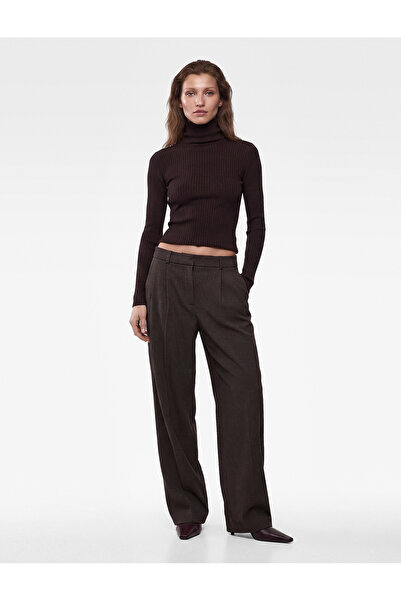 Koton Pleated Wide-Leg Striped Trousers with Pockets