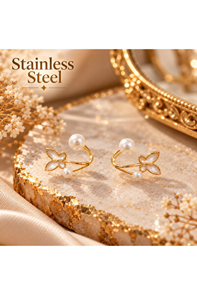stainless steell Gold Color Pearlescent Butterfly Design Steel Earrings with ...
