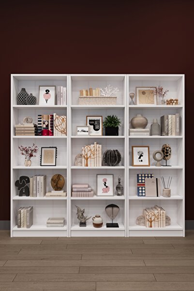 asratrend Lüks 15 Raflı Ev Ofis Kitaplık %100 MDF Modern Dekoratif Kütüphane ...