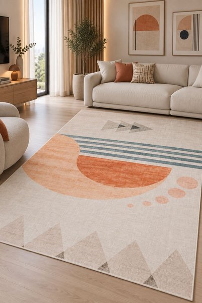Oriente Home Zenya Serisi Modern Krem Şönil Makine Halısı Kaymaz Taban Salon ...