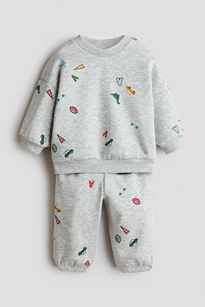 H&M 2 Parçalı Baskılı Sweatshirt Set