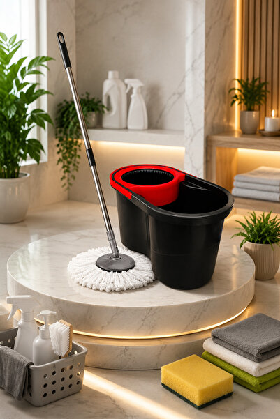 Twister Dönerli Set 12 Lt Siyah | Dönerli Mop Temizlik Seti, Pratik Sıkma Kovası