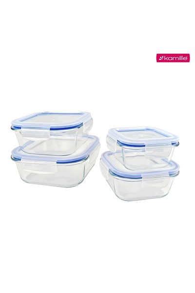 Kamille Set de 4 recipiente de sticlă pentru alimente, rezistente la căldură