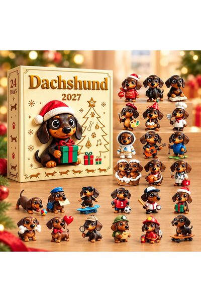 Generic Brand Calendar de Advent 3D Teckel 2026, 24 de zile, Pandantive 3D Câine