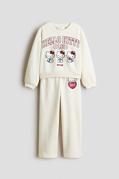 H&M 2 Parçalı Baskılı ve İçi Tüylü Sweatshirt Set