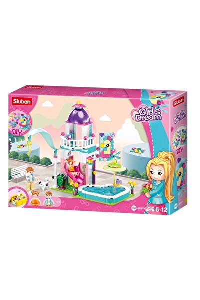 Sluban Set de construcție Visul Fetei, 230 piese, Vilă cu piscină și tobogan