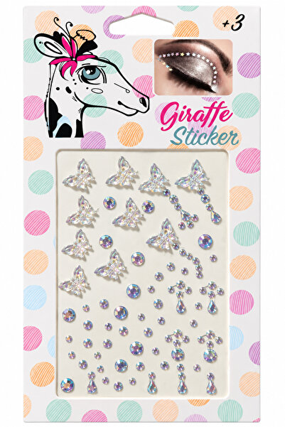 Giraffe PK Sticker Beyaz Kelebekli Damla Taş Sticker Yapışkanlı Saç , Yüz Ve Vücut Tırnak Taşı Yılbaşı Süs Dekor Işıltılı Parlak