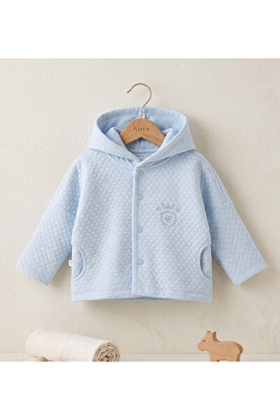 Caramell 100% Cotton Baby Boy Blue Hooded Seasonal Cardigan Quilted