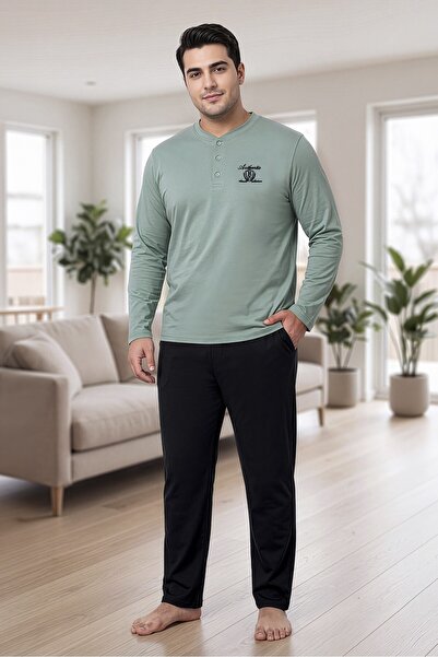 REN Men's Aqua Green 100% Cotton Uzunkol Tok Fabric Collar Buttoned Large Siz...