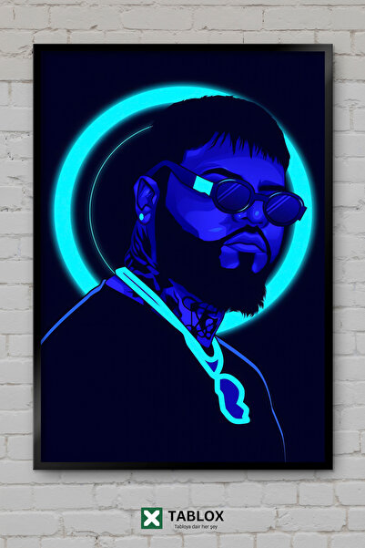 tablomaxtbx Διακοσμητικός πίνακας MDF με κορνίζα Farruko Neon Blue Singer Reg...