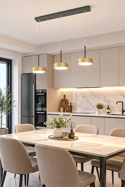Fer Avize Ela Led Modern Tasarım 3 Renk Işık Seçenekli Enerji Tasarruflu 3'lü Led Avize Mutfak Salon Çocuk Odası Giyinme Odası