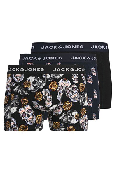 Jack & Jones JACRAUL SKULLS TRUNKS 3 PACK Erkek Boxer (3'Lü) Siyah
